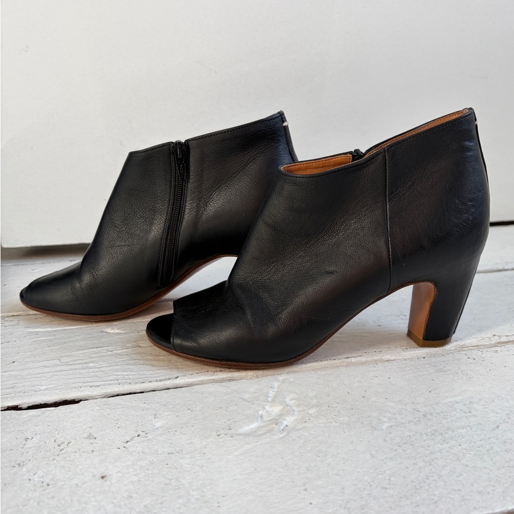 Maison Martin Margiela Black Leather Peep-Toe Ankle Boots